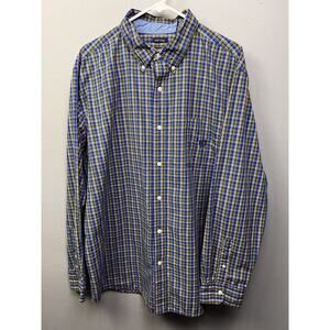 Chaps Easy Care Plaid shirt Mens XXL Blue Pocket Embroidered Preppy Classic‎